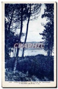 Old Postcard Perros Guirec Trestraou Beach In A Travers les Pins