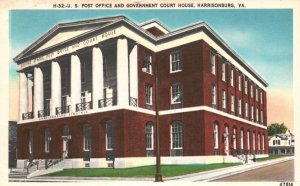 Vintage Postcard 1920's U.S. Post Office And Court House Harrisonburg Virginia