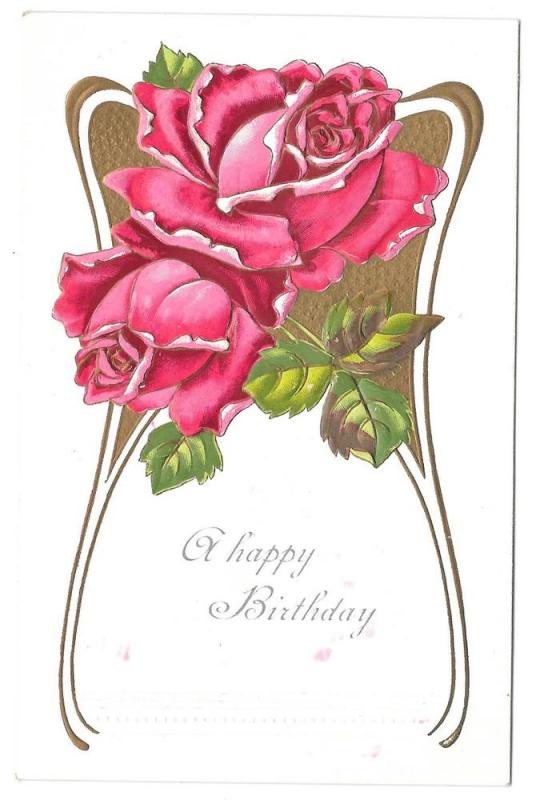 Happy Birthday Roses Vintage Embossed Postcard