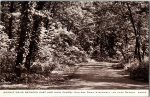 Scenic Drive Between East & Main Camps, College Camp WI Vintage Postcard B15