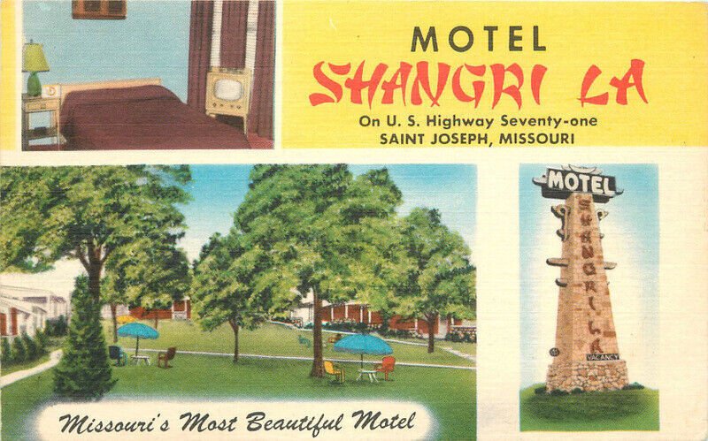 Missouri Saint Joseph Motel Shangri La 1940s Mid Western Postcard  22-10071