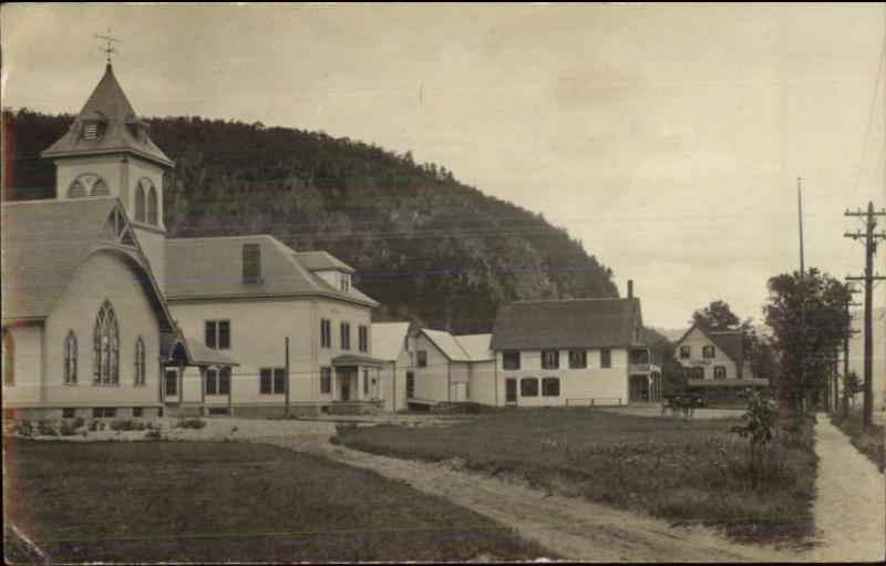 Fairlee VT - Church & Town Bldgs - Orford NH Cancel c1910 Real Photo Postcard