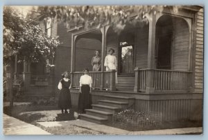 1909 Women On House Porch Superior Wisconsin WI RPPC Photo Antique Postcard