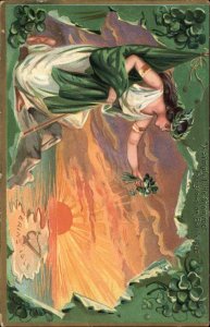 Tuck Emerald Isle Fantasy Erin Beautiful Woman Shamrock Legend c1910 Postcard