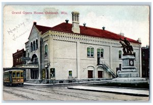 1911 Grand Opera House Trolley Oshkosh Wisconsin WI Posted Antique Postcard