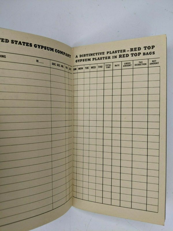 1938 US Red Top Cement Plaster Time Book Plasterer Advertising Notepad Gypsum 1L 