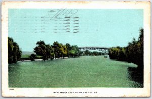 VINTAGE POSTCARD LONG VIEW OF THE HIGH BRIDGE AND LAGOON CHICAGO ILLINOIS 1908