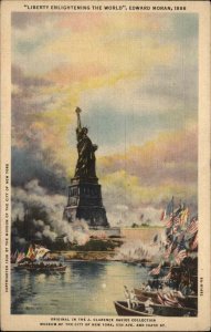 New York City NYC NY Statue of Liberty Edward Moran Linen Vintage Postcard