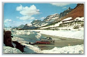 Vintage 1960's Postcard Antique Cars Logan Pass Glacier National Park Montana