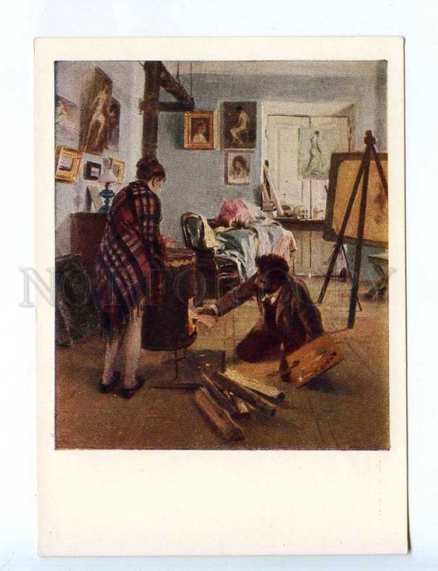 228369 RUSSIA Pryanishnikov in the artists studio old postcard