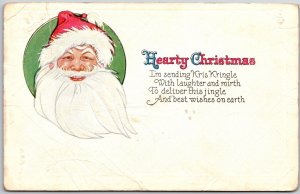 Hearty Christmas, Santa Claus Kris Kringle, Laughter & Mirth, Vintage Postcard