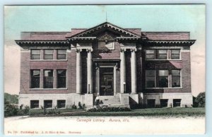 AURORA, Illinois IL ~ Handcolored CARNEGIE LIBRARY ca 1900s UDB  Postcard