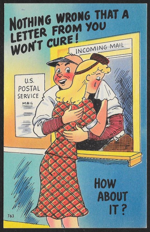Humor Pretty Lady Crying & Post Man Nothing Wrong That a Letter... Unused c1940s