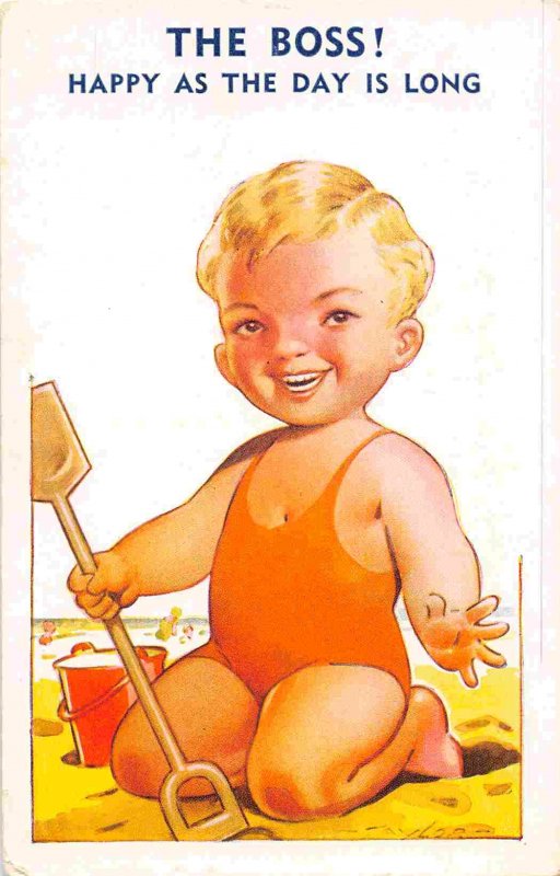 The Boss Happy Little Boy Beach Bucket Bamforth Vacation Comic Series postcard