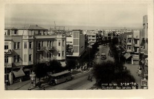 israel palestine, TEL-AVIV, Ben Jehuda Road, Car Bus (1950s) Palphot 287 RPPC