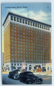 MOLINE, IL Illinois ~ Street Scene LeCLAIRE HOTEL  c1930s Cars Linen Postcard