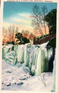 Minnehanna in Winter, Minneapolis Minnesota White Border Linen Postcard
