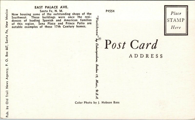 Vtg Santa Fe New Mexico NM East Palace Avenue Street Views Shops 1950s Postcard