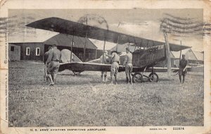 UNITED STATES ARMY AVIATORS INSPECTING AEROPLANE-MILITARY AVIATION POSTCARD 