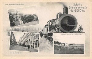 Saluti a Grande Velocita da GENOVA Italia Train Italy c1910s Vintage Postcard