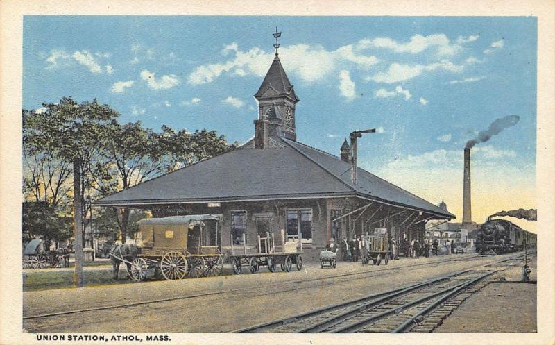 Athol MA Union Train Station Railroad Depot Postcard