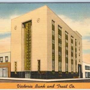 c1940s Victoria TX Bank and Trust Co Building Linen PC Downtown Mid Mod Vtg A230