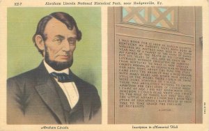 Abraham Lincoln &  Memorial Inscription Linen Postcard Unused