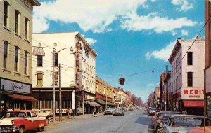 Main Street Cars State Bank Washington Indiana 1950s postcard