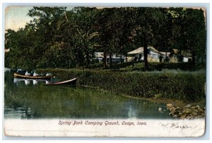 1907 Spring Park Camping Ground Canoe Boat Osage Iowa Vintage Antique Postcard