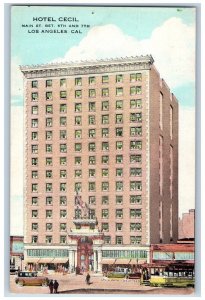 Los Angeles California CA Postcard Hotel Cecil Building Street View Cars Trolley