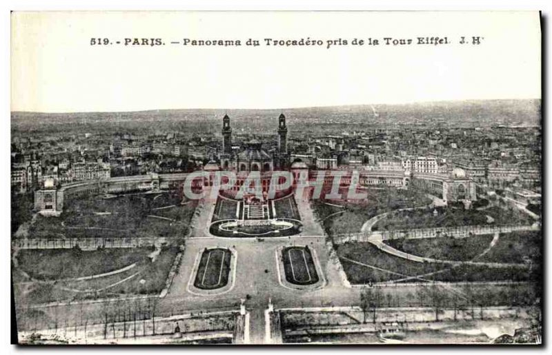 Old Postcard Panorama Paris Trocadero taken from the Eiffel Tower