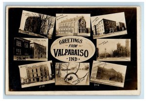 1910 Greetings Valparaiso Indiana IN RPPC Photo, Multiview Antique Postcard 