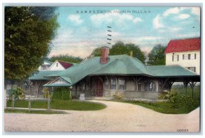 1912 B. & M. R. R. Train Station Depot Franklin Falls New Hampshire NH Postcard
