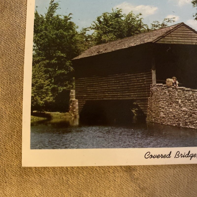 Dearborn Michigan Covered Bridge Greenfield Village Horse Carriage Postcard VTG