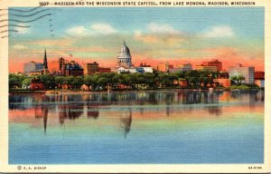 Wisconsin Madison and State Capitol Building From Lake Monona 1951 Curteich