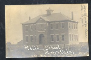 RPPC MORRIS OKLAHOMA PUBLIC SCHOOL BUILDING VINTAGE REAL PHOTO POSTCARD