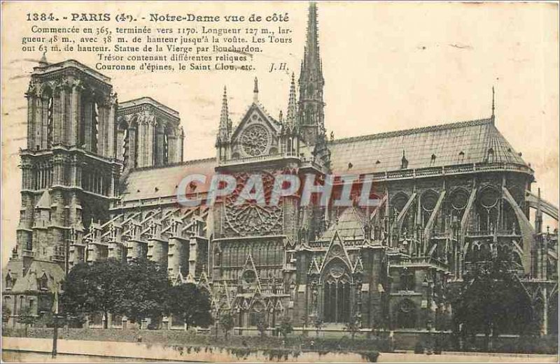 Old Postcard Paris Notre Dame side view