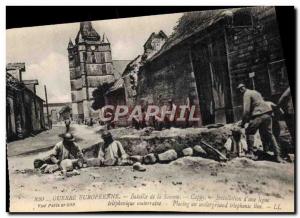 Postcard Old Phone Battle of the Somme Installing & # 39A underground telepho...