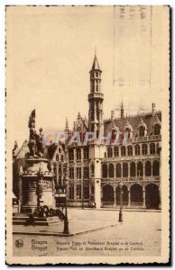 Postcard Old New Bruges station and monuments Breydel and Coninck
