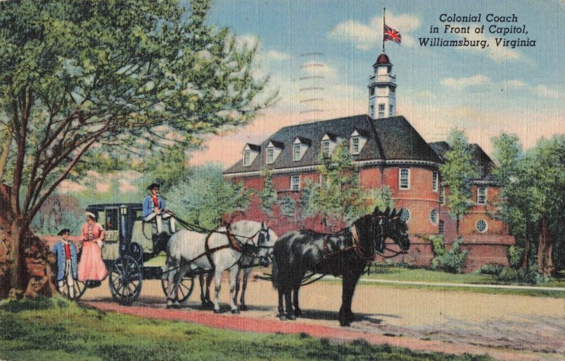 Colonial Coach Williamsburg VA c.1930's Postcard 2T5-590