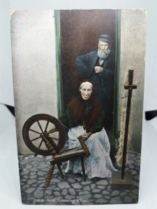 Antique Postcard Elderly Irish Lady Using her Spinning Wheel Ireland c1910