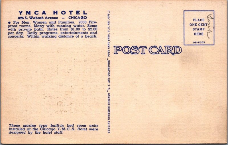 Postcard YMCA Hotel Chicago IL Marine Room