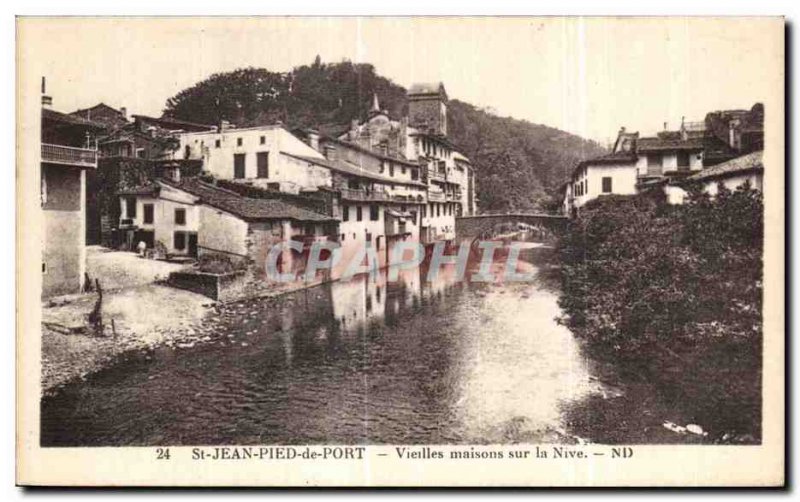 Old Postcard St Jean Pied de Port Old houses on the Nive