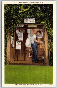Vtg Grimshawes North Carolina NC Smallest US Post Office 1940s Linen Postcard