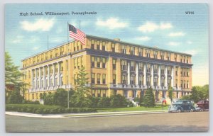 Linen~High School On Corner Williamsport Pennsylvania~Vintage Postcard