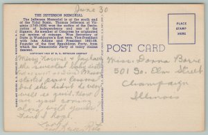 Washington DC~Thomas Jefferson Memorial~1940s Linen Postcard