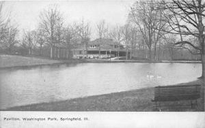 Springfield Illinois~Washington Park~Pavilion from Across Lake~Swans~c1910 Pc