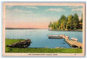 c1930's Boat Landing Lake Cobbosseecontee Augusta Maine ME Vintage Postcard 