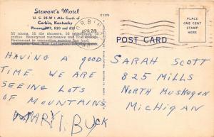 Corbin Kentucky~Stewart's Motel & Restaurant~40s Cars~Gas Pumps~Postcard