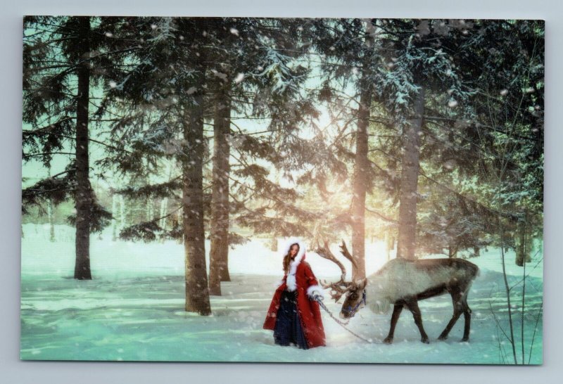 GERDA and REINDEER Snow Winter Forest Pretty Girl Fantasy Russian New Postcard